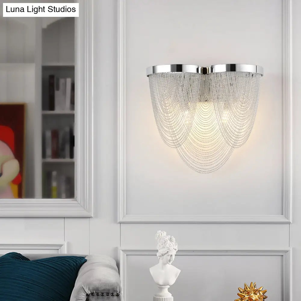 Modern Tassel Wall Light With 2 Aluminum Lights In Chrome Finish For Bedroom