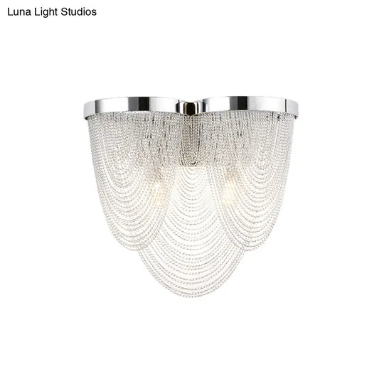 Modern Tassel Wall Light With 2 Aluminum Lights In Chrome Finish For Bedroom