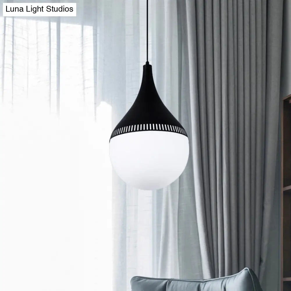 Modern Cream Glass Teardrop Ceiling Light With Black Corridor Pendant