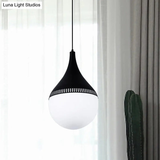 Modern Teardrop Ceiling Light - Cream Glass Pendant Lamp In Black