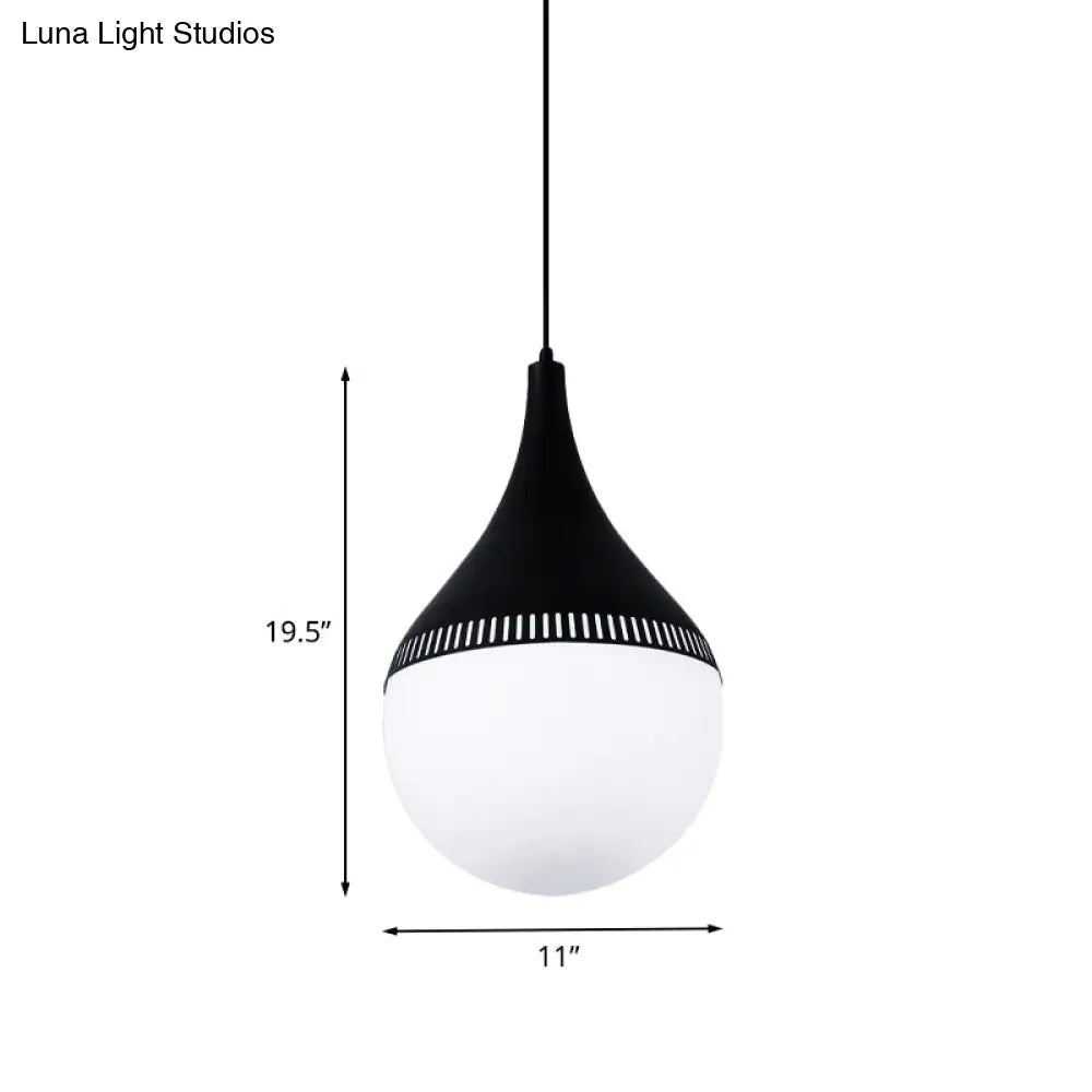 Modern Teardrop Ceiling Light - Cream Glass Pendant Lamp In Black