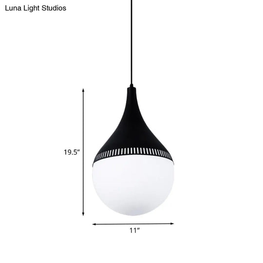 Modern Teardrop Ceiling Light - Cream Glass Pendant Lamp In Black