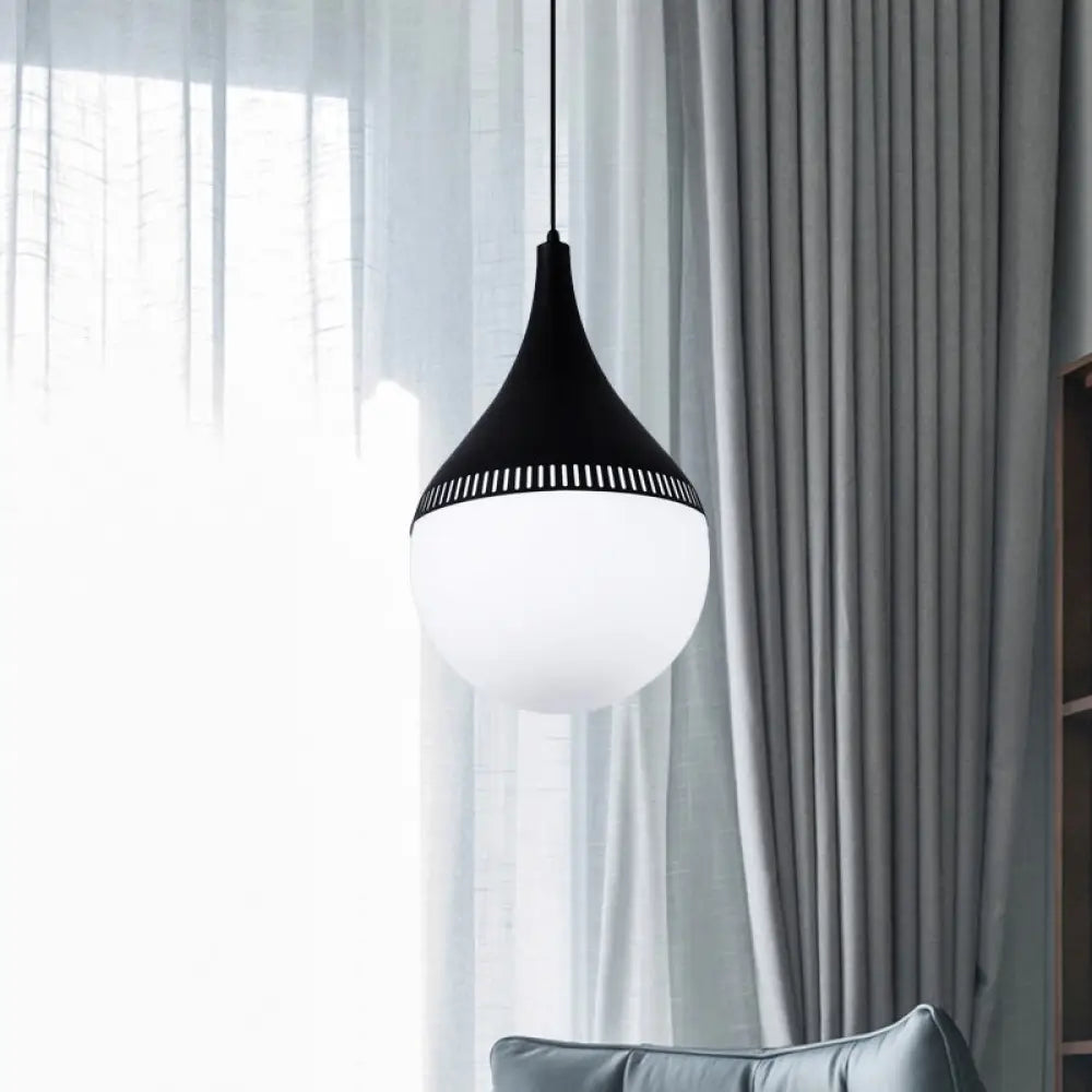 Modern Teardrop Ceiling Light - Cream Glass Pendant Lamp In Black