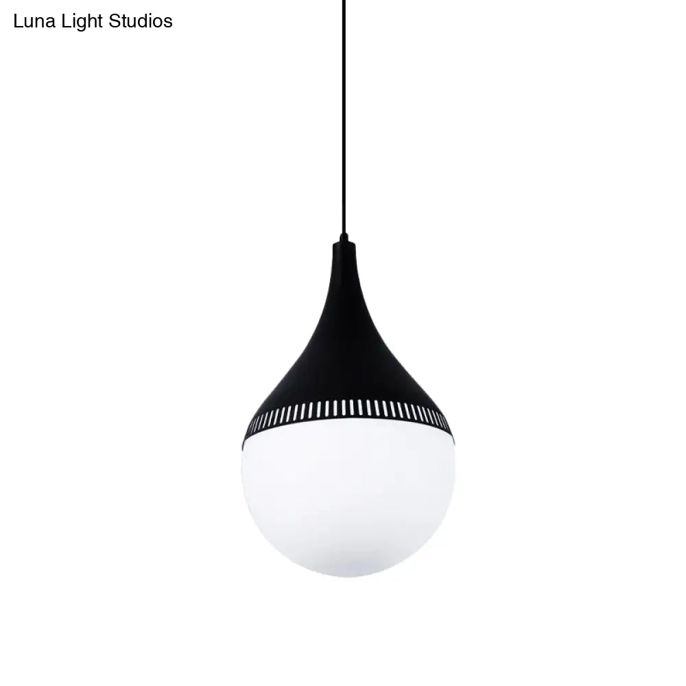 Modern Teardrop Ceiling Light - Cream Glass Pendant Lamp In Black