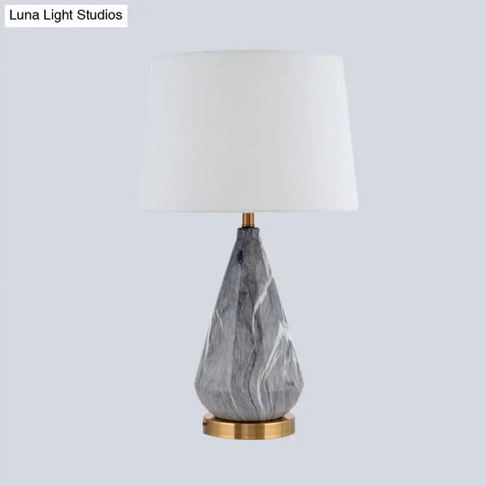 Modern Teardrop Ceramic Table Lamp: Grey Desk Light With White Fabric Shade