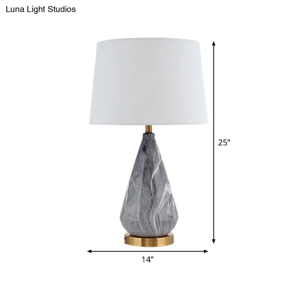 Modern Teardrop Ceramic Table Lamp: Grey Desk Light With White Fabric Shade