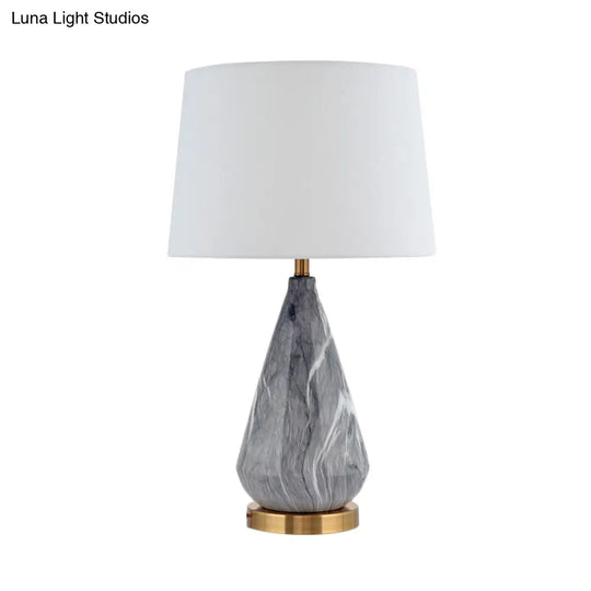 Modern Teardrop Ceramic Table Lamp: Grey Desk Light With White Fabric Shade