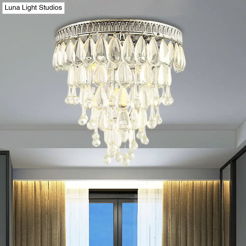 Modern Teardrop Crystal Flush Mount Light With Tiered Design And 4 Chrome Lights For Bedroom Ceiling