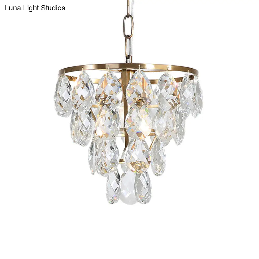 Modern Teardrop Crystal Pendant Light – Round Ceiling Brass For Living Room