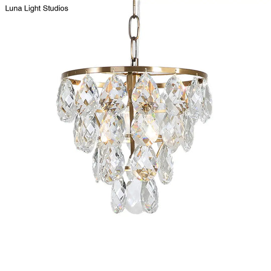 Modern Teardrop Crystal Pendant Light – Round Ceiling Brass For Living Room