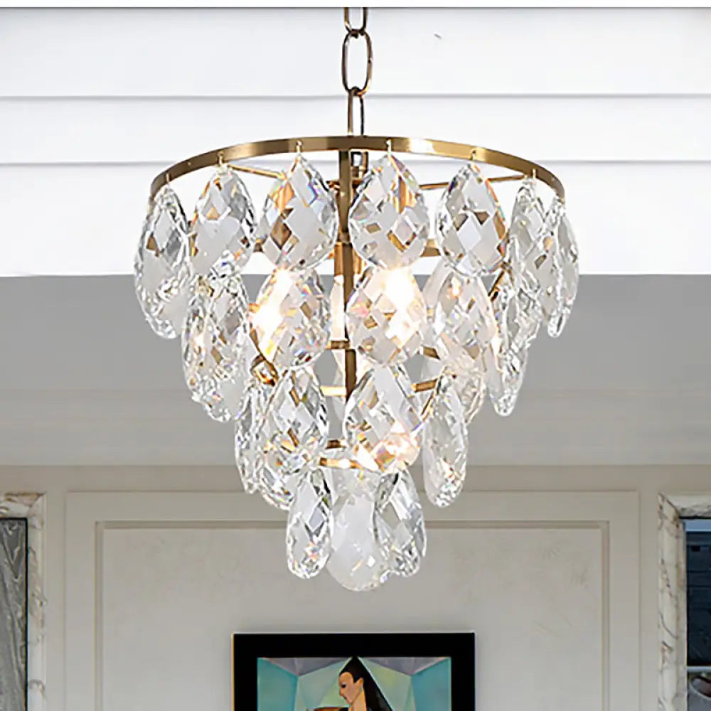 Modern Teardrop Crystal Pendant Light – Round Ceiling Brass For Living Room