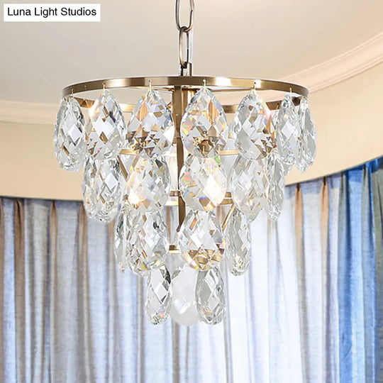 Modern Teardrop Crystal Pendant Light – Round Ceiling Brass For Living Room