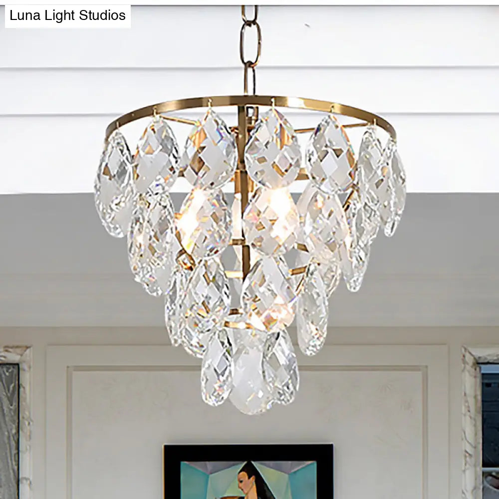 Modern Teardrop Crystal Brass Pendant Light - Round Ceiling For Living Room