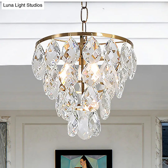 Modern Teardrop Crystal Brass Pendant Light - Round Ceiling For Living Room