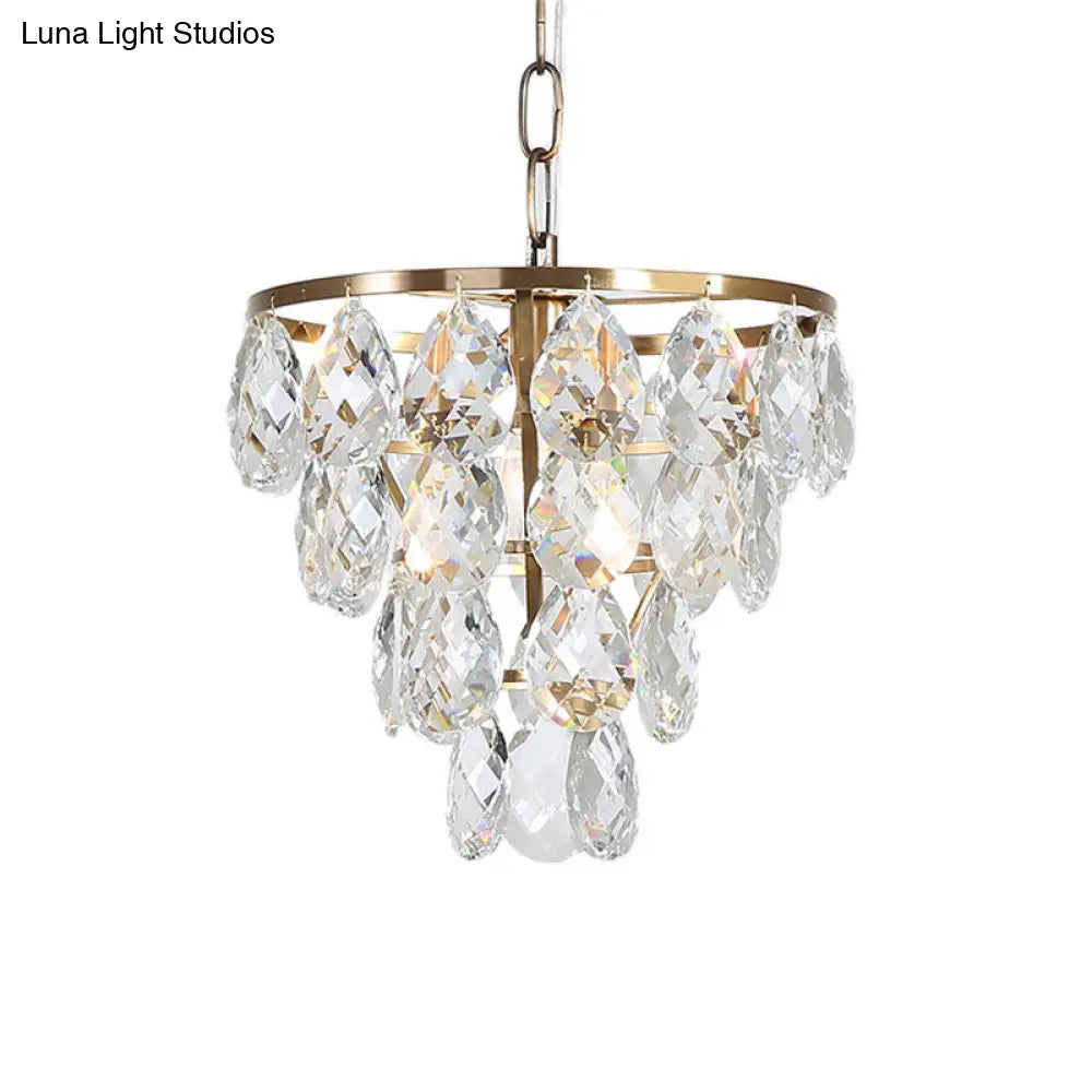 Modern Teardrop Crystal Brass Pendant Light - Round Ceiling For Living Room