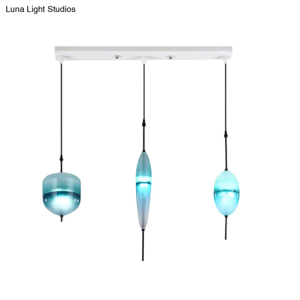 Modern Teardrop/Drum/Cylinder Glass Cluster Pendant Light - Blue/White 1/3 Lights Dining Room