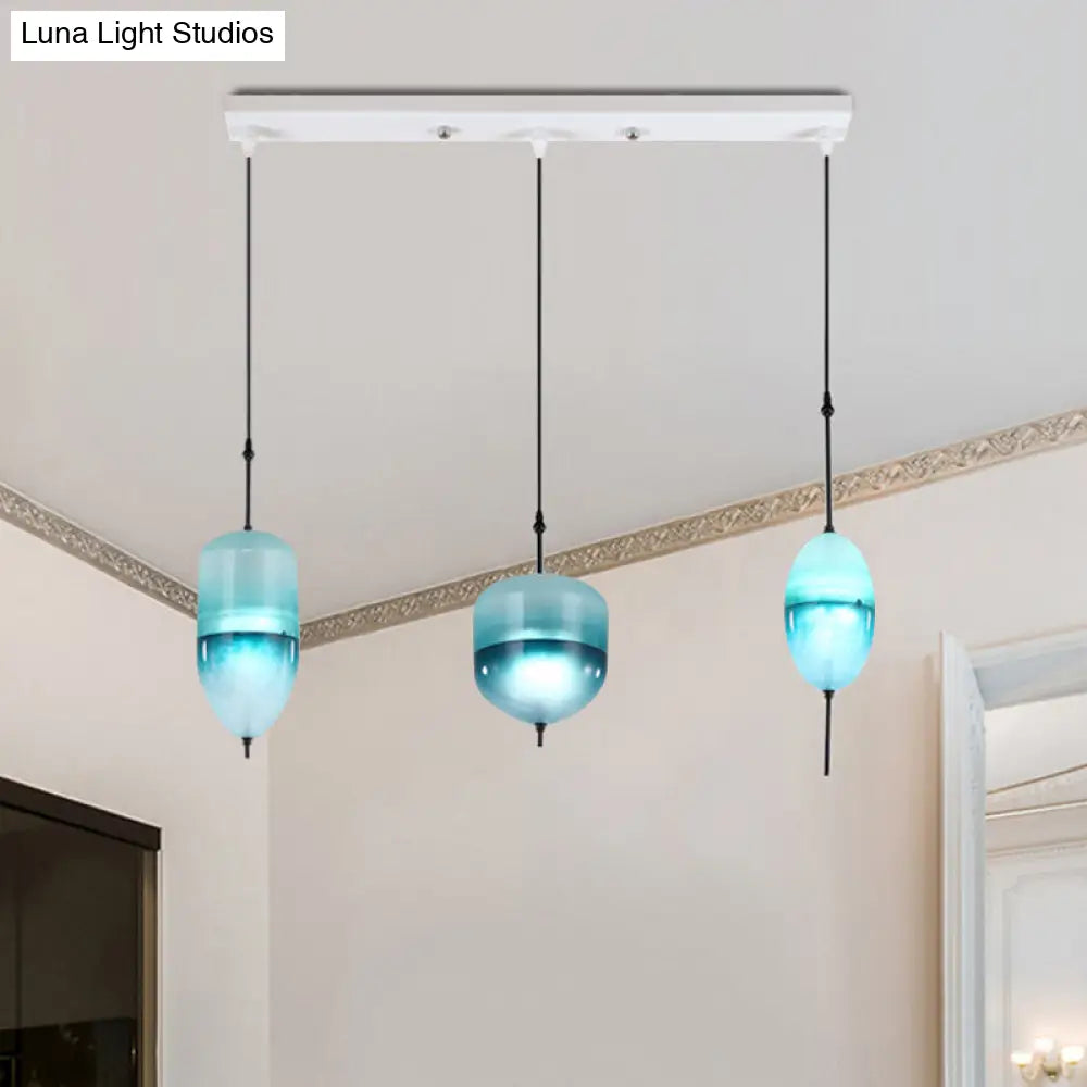 Modern Teardrop/Drum/Cylinder Glass Cluster Pendant Light - Blue/White 1/3 Lights Dining Room