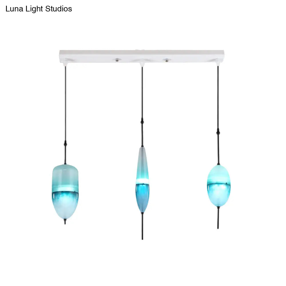 Modern Teardrop/Drum/Cylinder Glass Cluster Pendant Light - Blue/White 1/3 Lights Dining Room