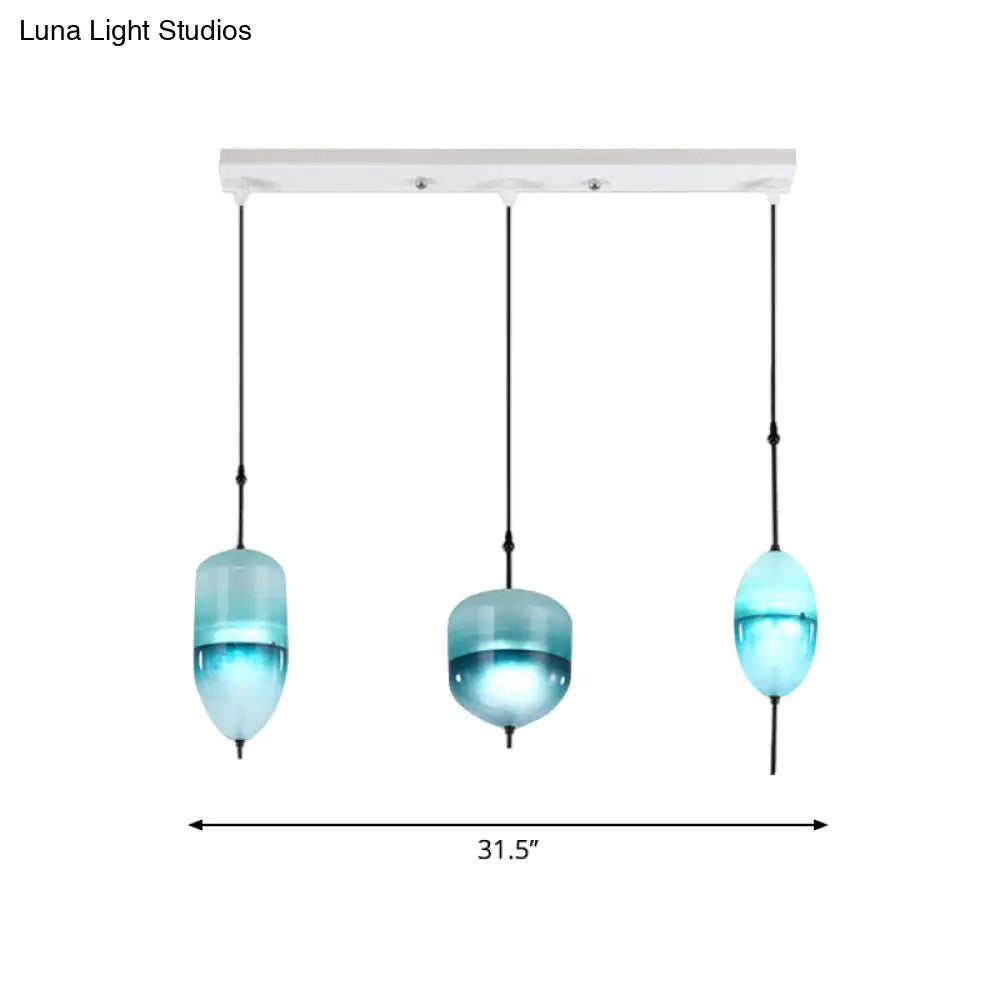 Modern Teardrop/Drum/Cylinder Glass Cluster Pendant Light - Blue/White 1/3 Lights Dining Room