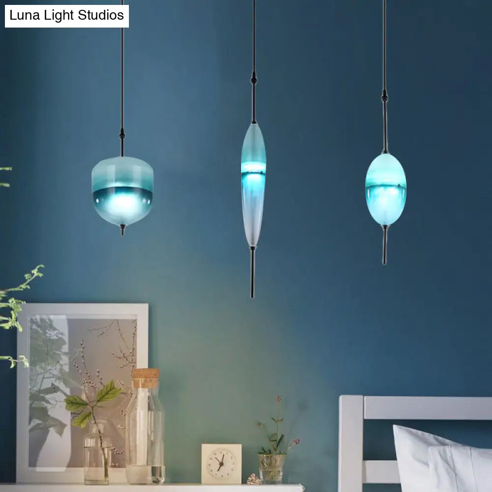 Modernist Blue/White Glass Cluster Pendant Light Fixture - Teardrop/Drum/Cylinder Design 1/3 Lights