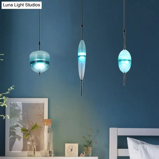 Modernist Blue/White Glass Cluster Pendant Light Fixture - Teardrop/Drum/Cylinder Design 1/3 Lights