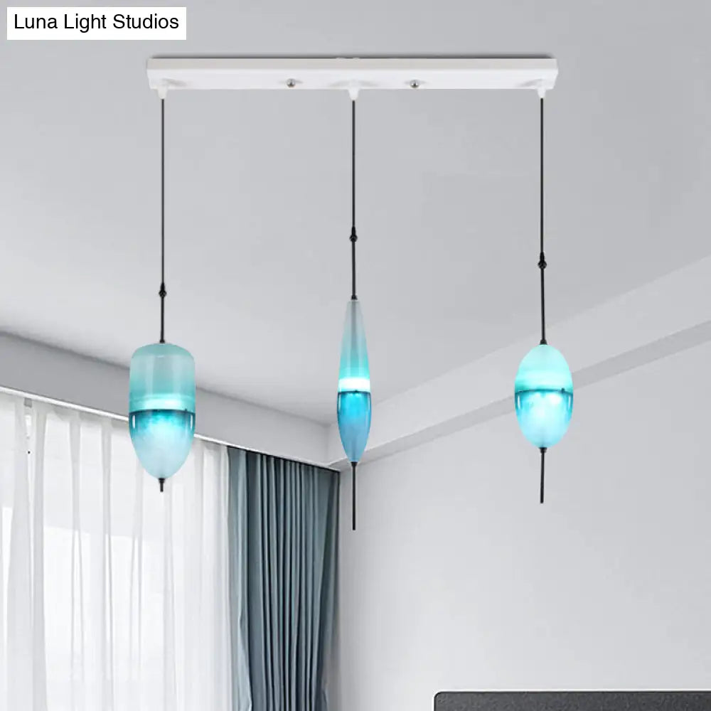 Modern Teardrop/Drum/Cylinder Glass Cluster Pendant Light - Blue/White 1/3 Lights Dining Room