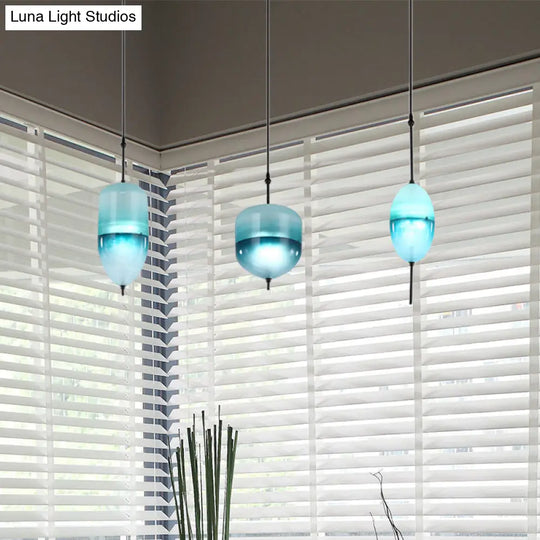 Modern Teardrop/Drum/Cylinder Glass Cluster Pendant Light - Blue/White 1/3 Lights Dining Room