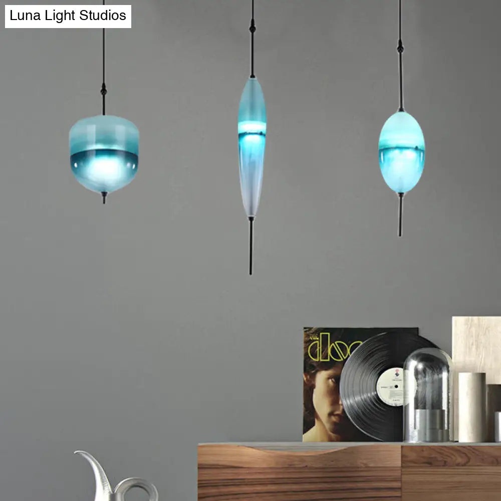 Modernist Blue/White Glass Cluster Pendant Light Fixture - Teardrop/Drum/Cylinder Design 1/3 Lights