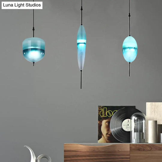 Modernist Blue/White Glass Cluster Pendant Light Fixture - Teardrop/Drum/Cylinder Design 1/3 Lights