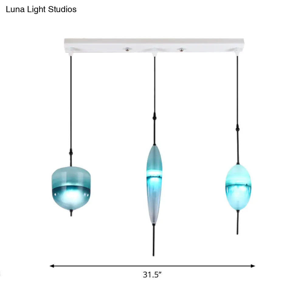 Modernist Blue/White Glass Cluster Pendant Light Fixture - Teardrop/Drum/Cylinder Design 1/3 Lights