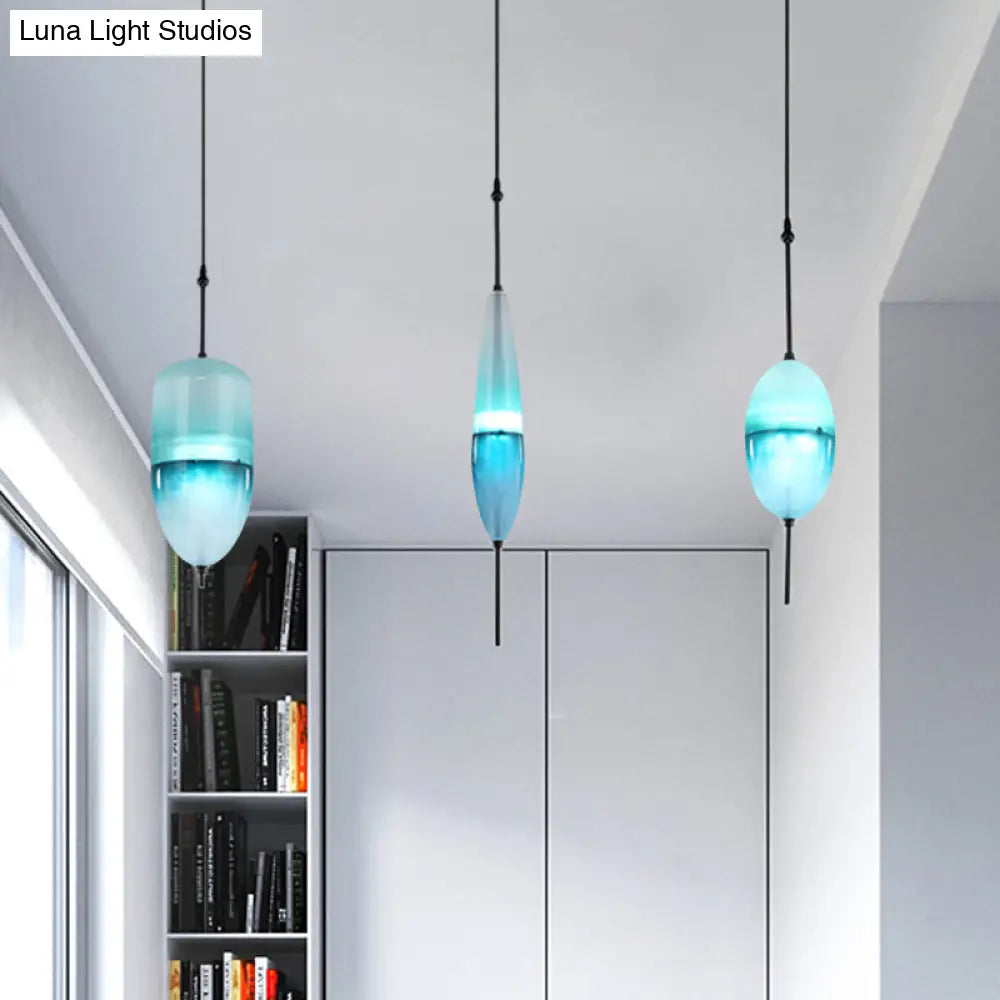 Modern Teardrop/Drum/Cylinder Glass Cluster Pendant Light - Blue/White 1/3 Lights Dining Room