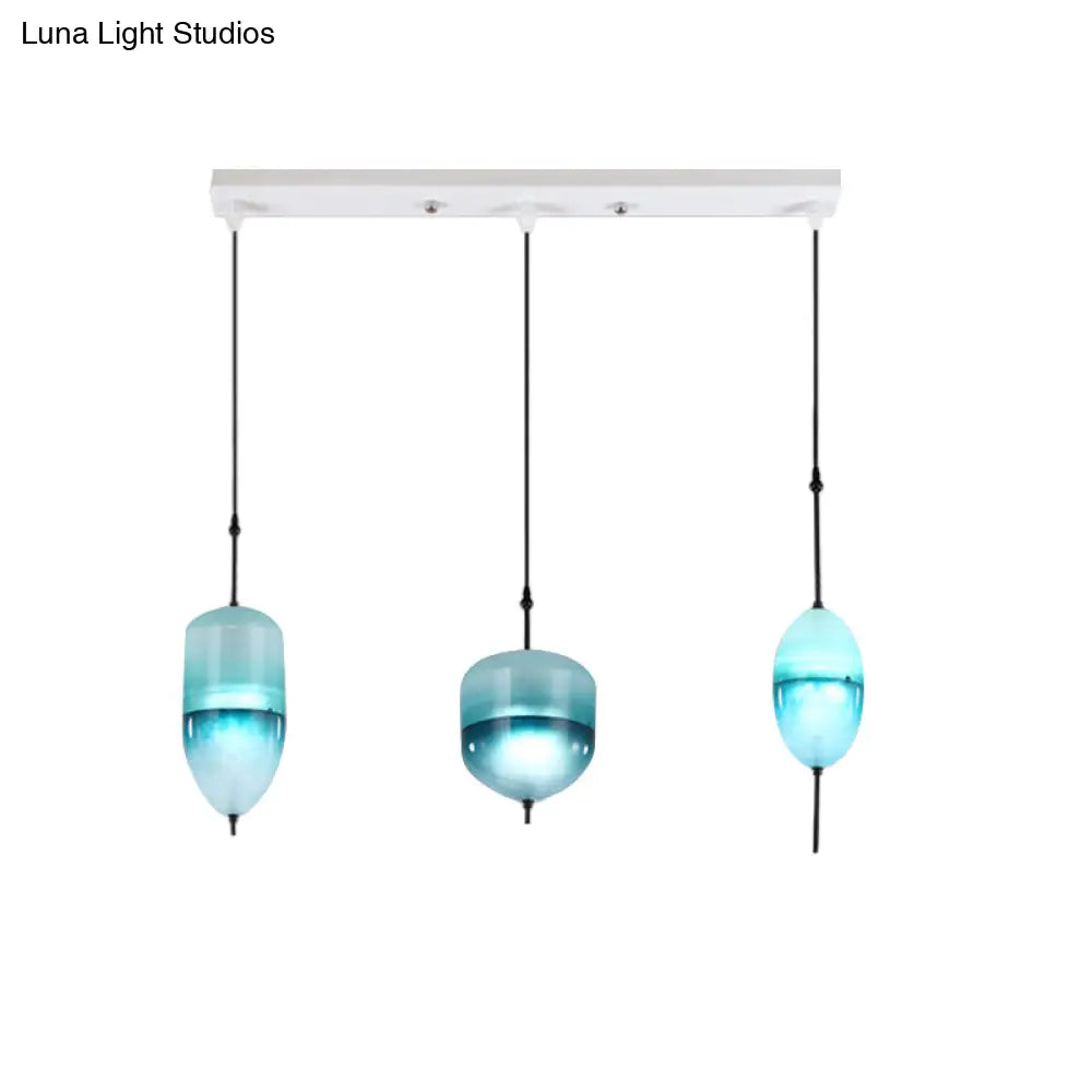 Modern Teardrop/Drum/Cylinder Glass Cluster Pendant Light - Blue/White 1/3 Lights Dining Room