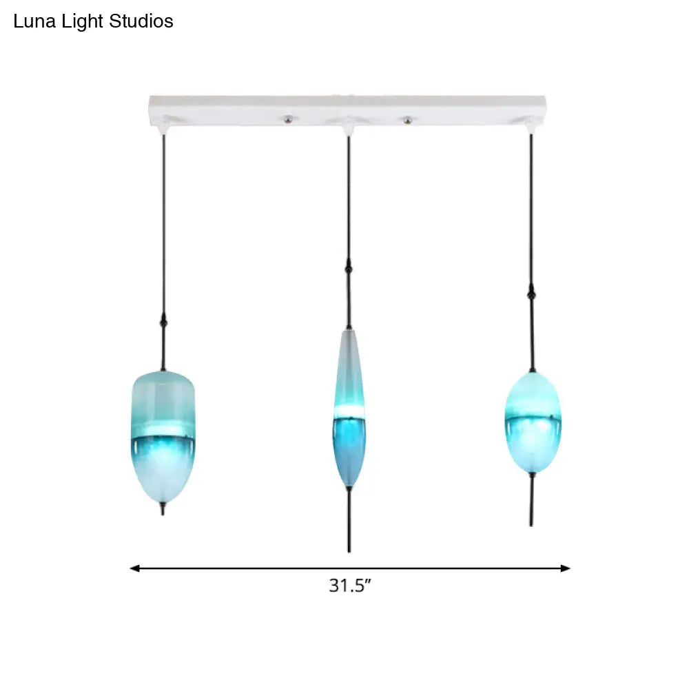 Modern Teardrop/Drum/Cylinder Glass Cluster Pendant Light - Blue/White 1/3 Lights Dining Room