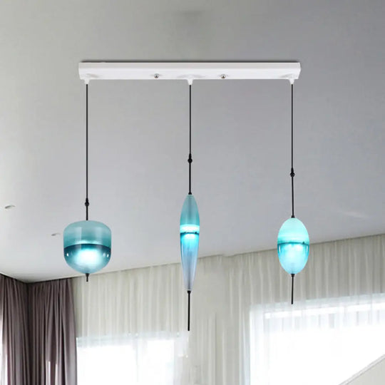 Modern Teardrop/Drum/Cylinder Glass Cluster Pendant Light - Blue/White 1/3 Lights Dining Room