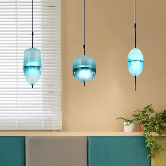 Modern Teardrop/Drum/Cylinder Glass Cluster Pendant Light - Blue/White 1/3 Lights Dining Room