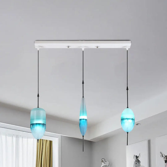 Modern Teardrop/Drum/Cylinder Glass Cluster Pendant Light - Blue/White 1/3 Lights Dining Room