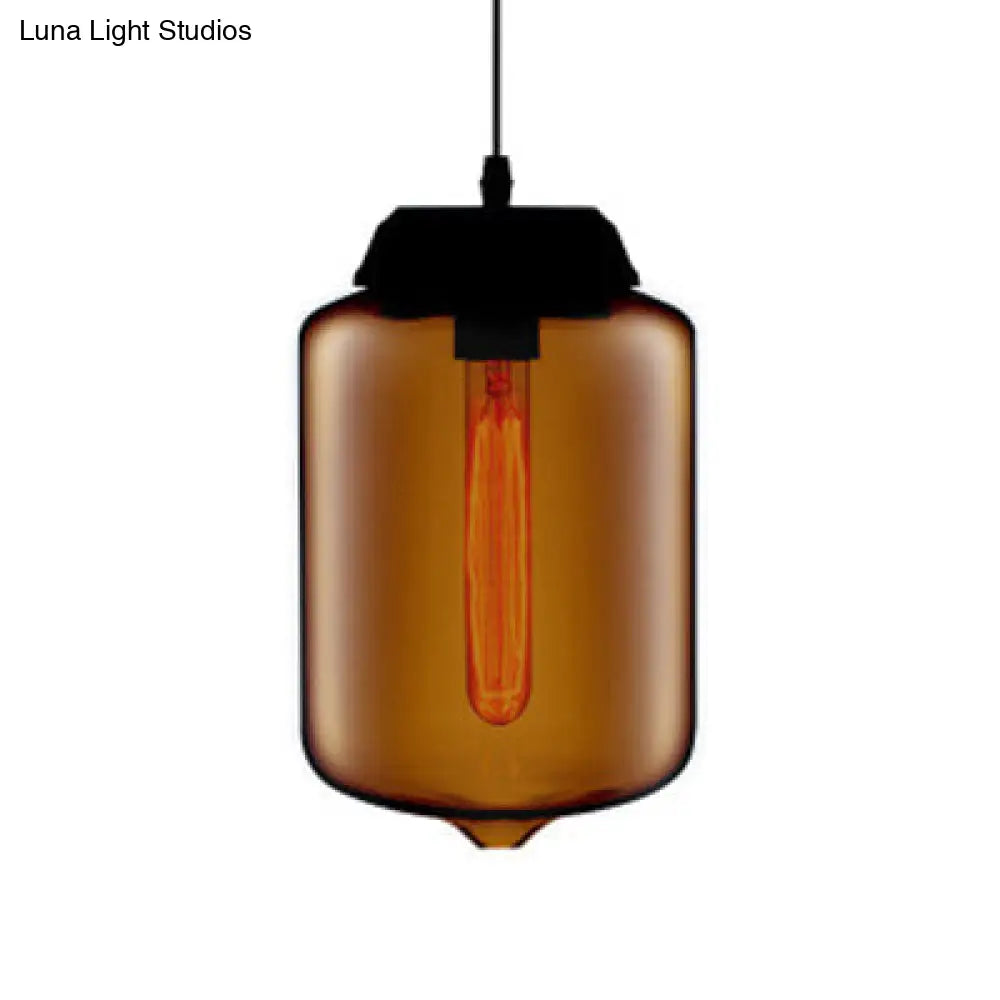 Teardrop Pendant Light - Modern Style Glass 1-Light Red/Brown/Blue Hanging Design Brown