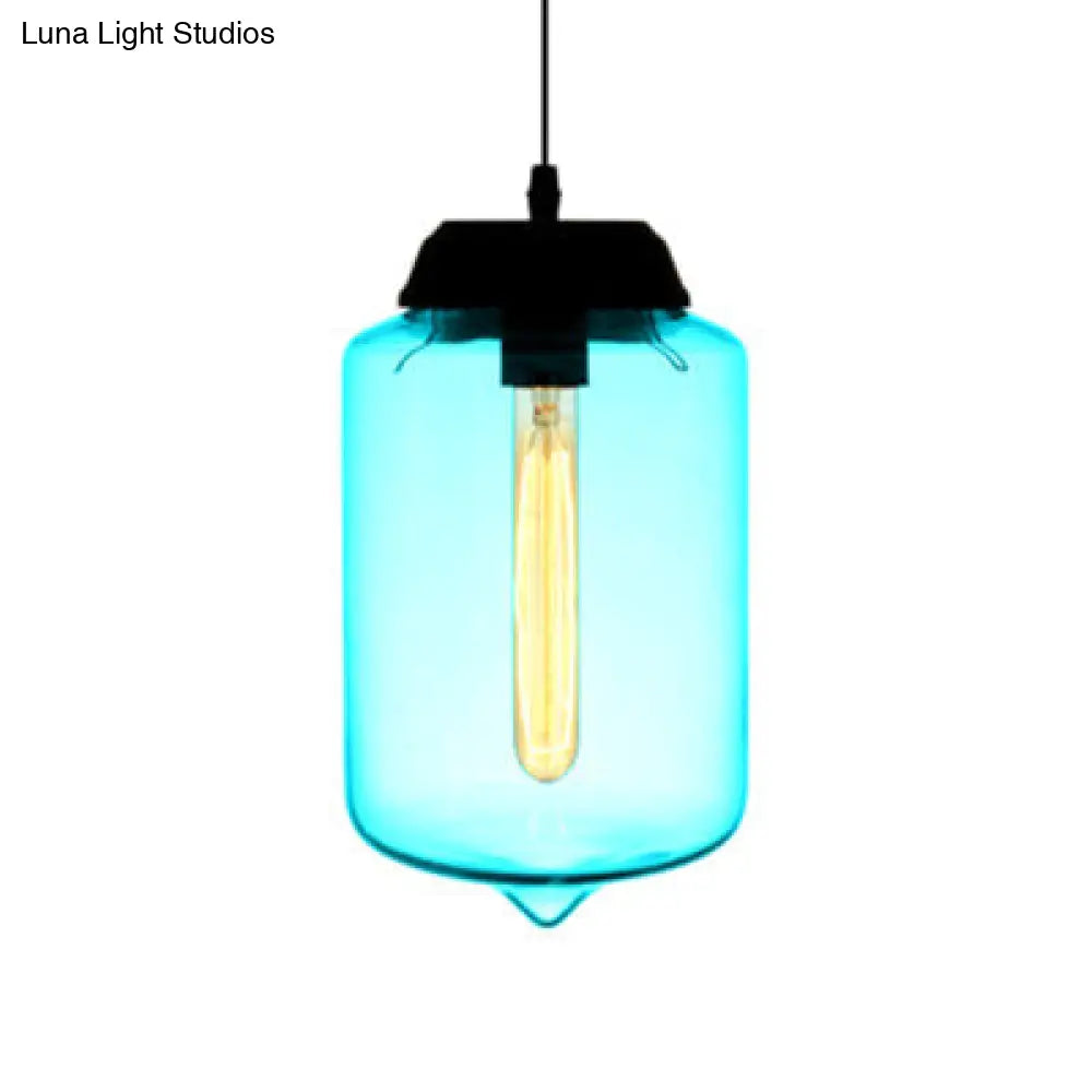 Teardrop Pendant Light - Modern Style Glass 1-Light Red/Brown/Blue Hanging Design Sky Blue