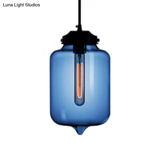 Teardrop Pendant Light - Modern Style Glass 1-Light Red/Brown/Blue Hanging Design Dark Blue