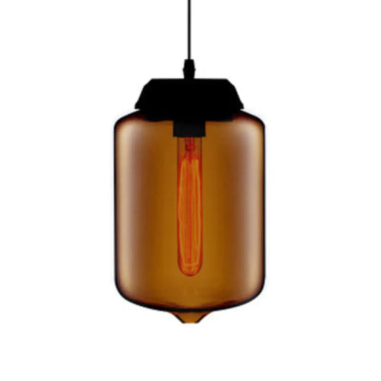 Modern Teardrop Glass Pendant Light With Red/Brown/Blue Hue - 1-Light Hanging Fixture Brown