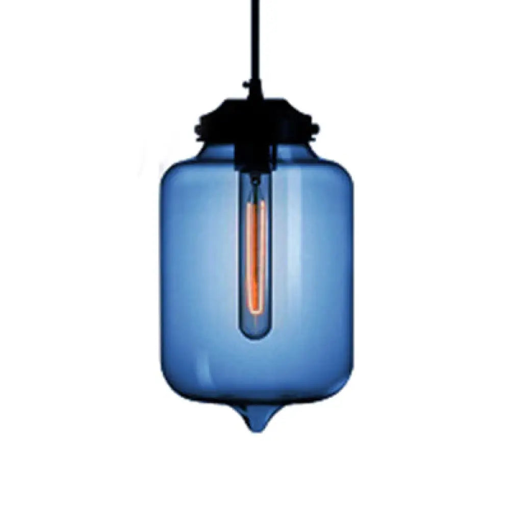 Modern Teardrop Glass Pendant Light With Red/Brown/Blue Hue - 1-Light Hanging Fixture Dark Blue