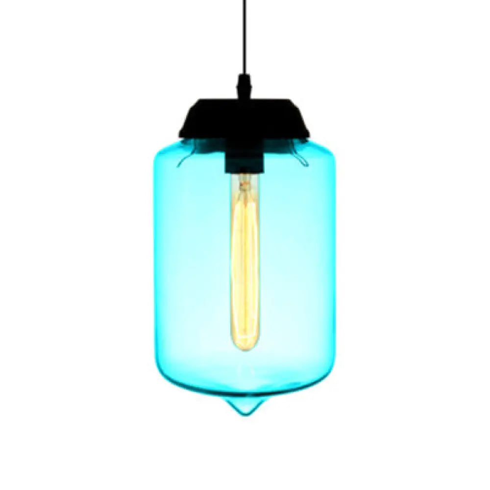 Modern Teardrop Glass Pendant Light With Red/Brown/Blue Hue - 1-Light Hanging Fixture Sky Blue