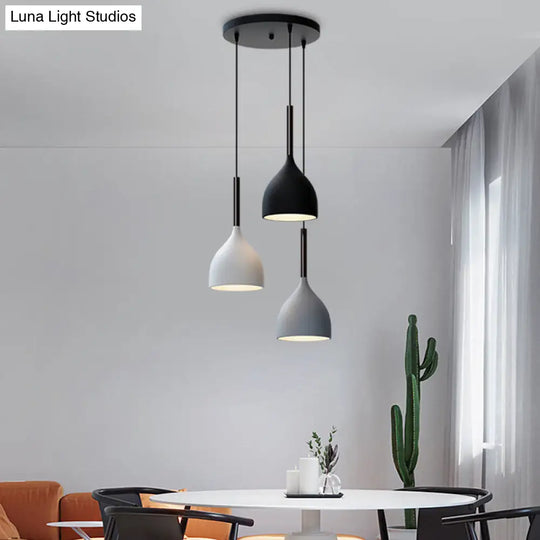 Modern Black Teardrop Multi-Light Pendant With 3-Bulb Dining Room Down Lighting / Round