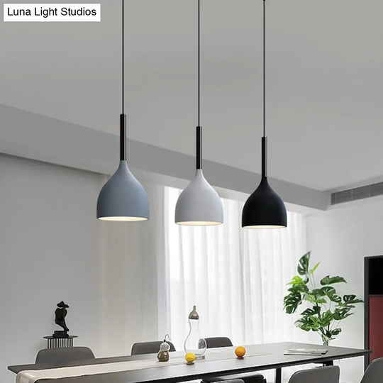 Modern Black Teardrop Multi-Light Pendant With 3-Bulb Dining Room Down Lighting / Linear