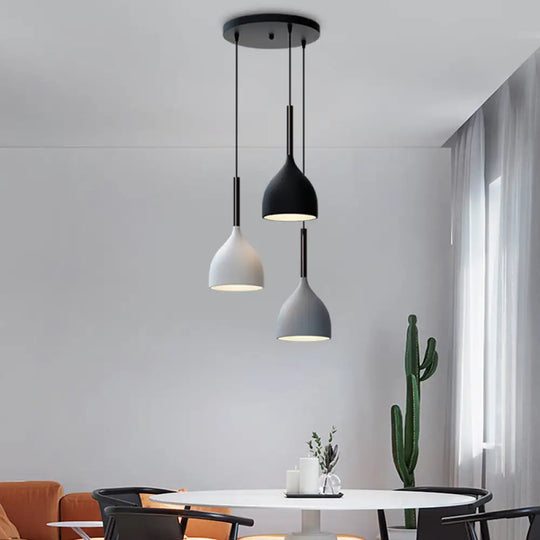 Modern Teardrop Multi Light Pendant - 3-Bulb Down Lighting In Black / Round