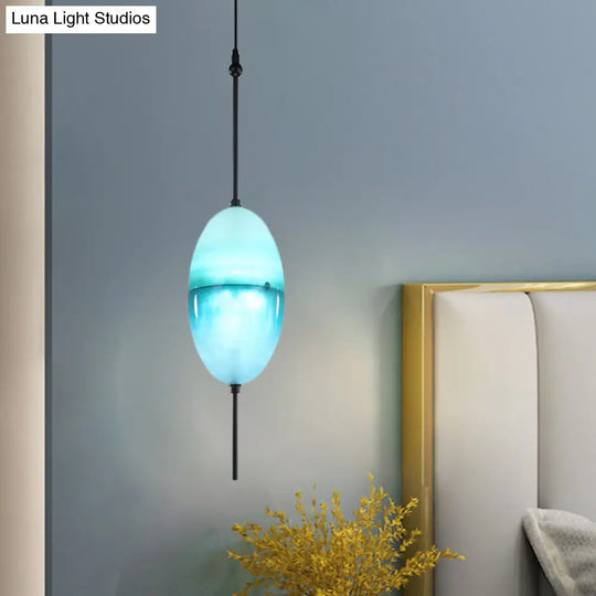 Modern Teardrop Pendant Light In Blue With White/Warm Glass Shade