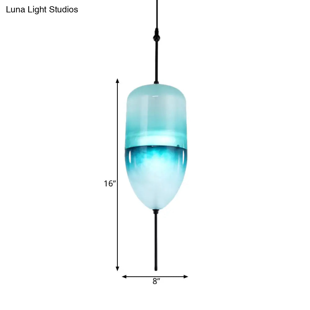 Modern Blue Teardrop Pendant Lamp With Glass Shade In White/Warm Light