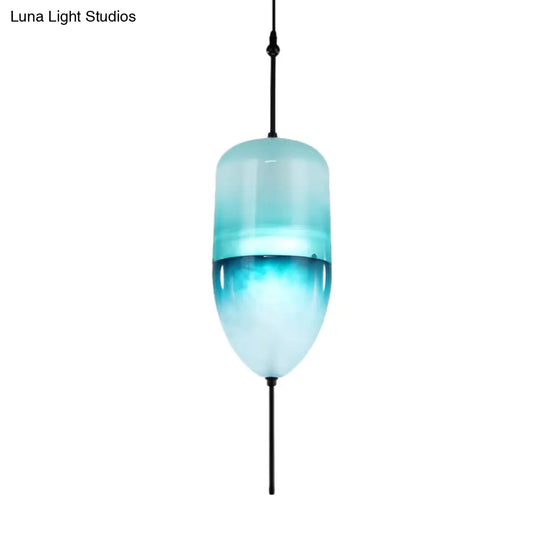 Modern Teardrop Pendant Light In Blue With White/Warm Glass Shade