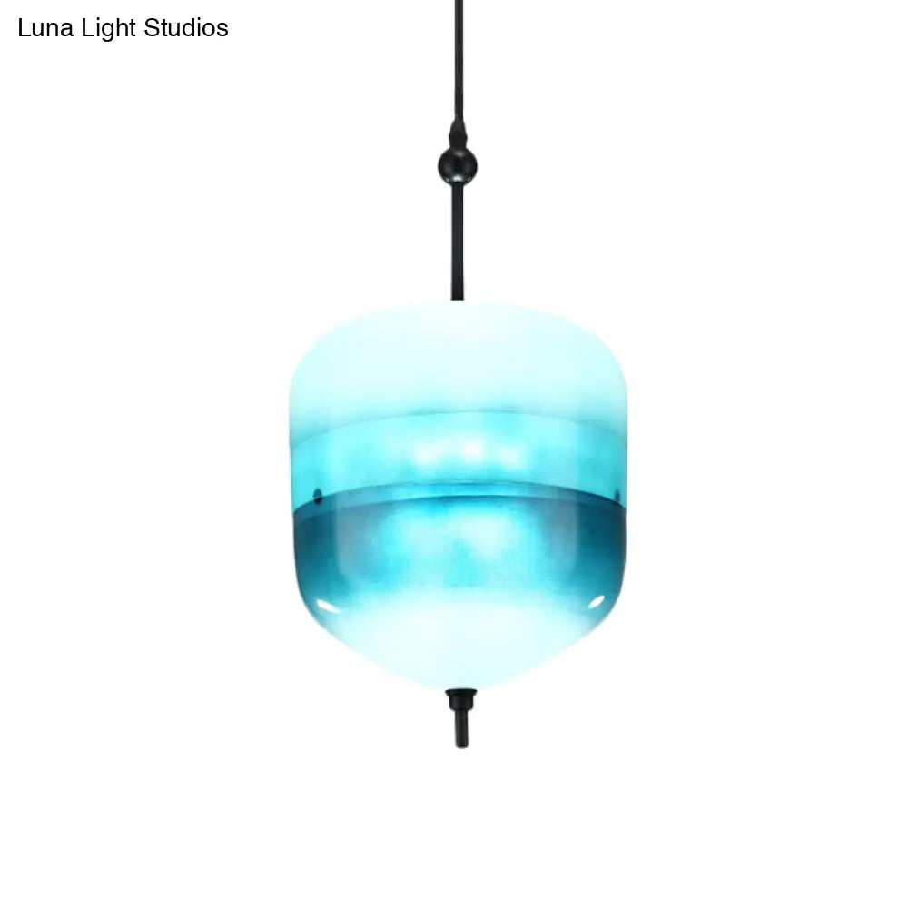 Modern Teardrop Pendant Light In Blue With White/Warm Glass Shade