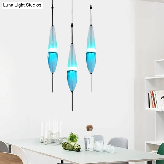 Modern Blue Teardrop Pendant Lamp With Glass Shade In White/Warm Light